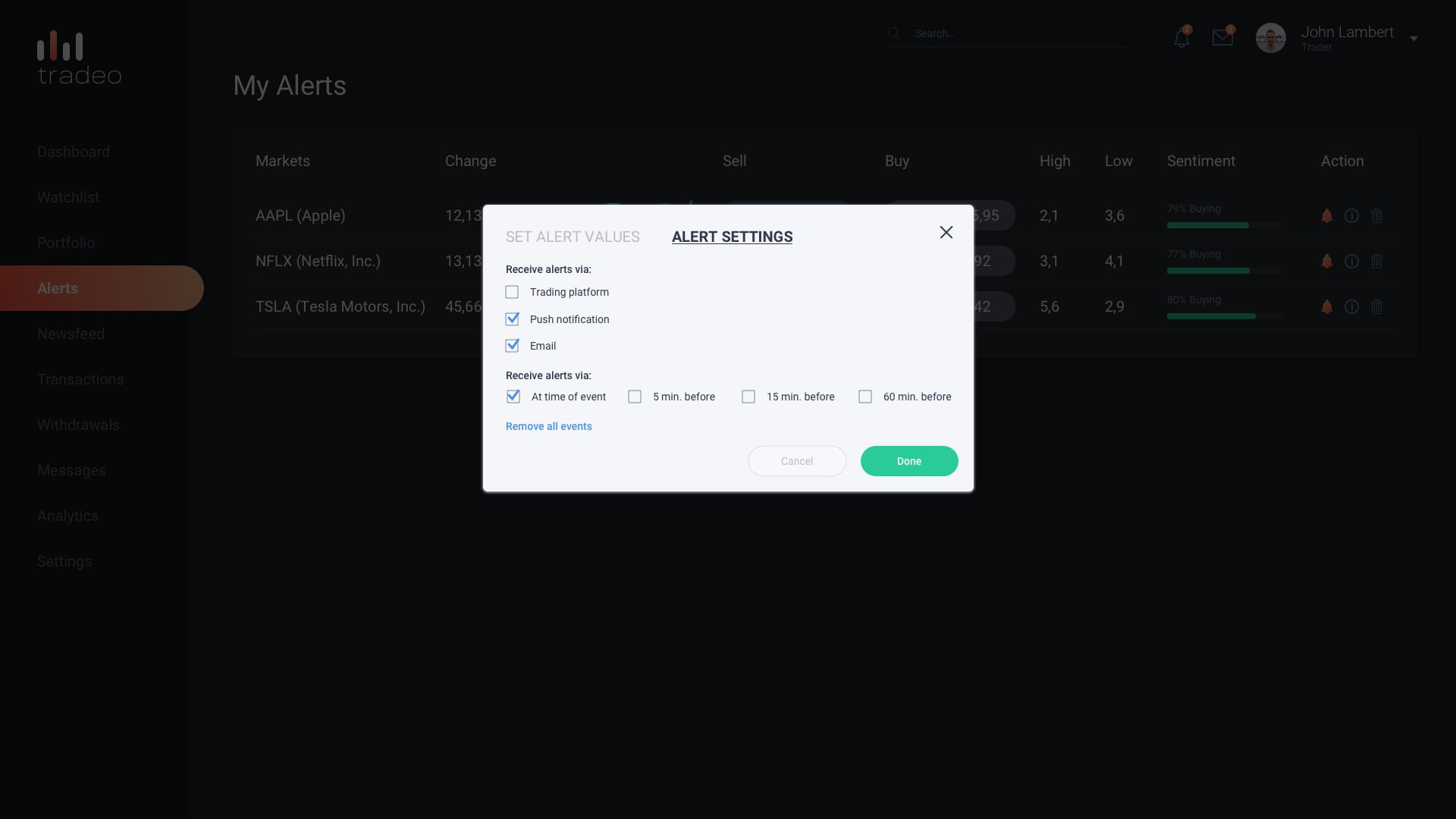 alerts settings